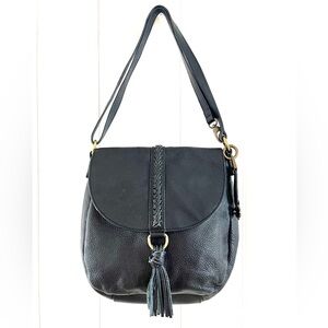 Lucky Brand Ali Pebbled Leather Flap Black Crossbody